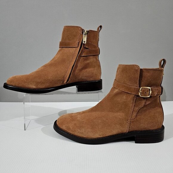NEW Sam Edelman Nolynn Ankle Boot Womens 8.5 Brown Suede Buckle Fall Classic - Picture 2 of 14